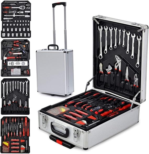 799pcs Aluminum Trolley Case Tool Set Silver - General Household Hand Tool Kit - Home Tool Kit/Mechanics Tools Kit