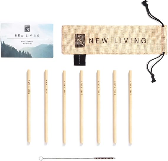 Bamboo Straws | 7 Reusable Bamboo Drinking Straws | Dishwasher Safe | Eco Friendly & Biodegradable | Non-Plastic Straws | Includes 1 Cleaning Brushes & Carry Case