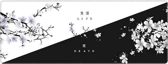 Black White Cherry Blossom Mouse Pad Japanese Sakura Death Life Flower Extended Desk Mat 80X30 cm Non-Slip Rubber Base Stitched Edge Large XL Playmat for Keyboard Gaming Laptop Desktop,31.511.8 Inch