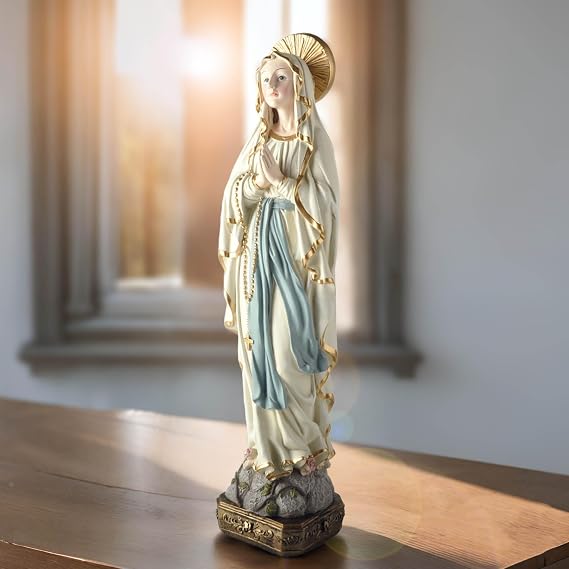 15 Inch Our Lady of Grace Statue, Praying Virgin Mary Statue Indoor | Virgin Mary Blessed Mother Figurine, Resin Catholic Decor for Home Altars, Prayer Rooms, Shelves, Churches, First Communion