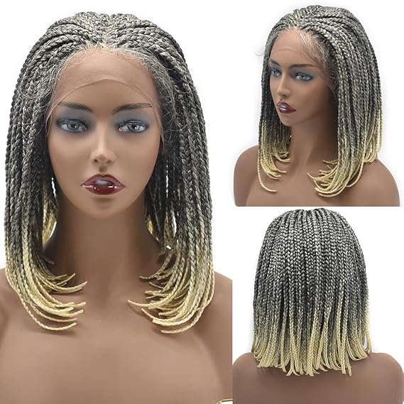 Lace Braided Wig For Black Women HD Swiss Lace Front Braids Wig Mirco Twist Braids Wigs With Baby Hair Natural Looking Premium Quality Kanekalon Synthetic Box Braid Wig (LL2327F, 1B/613)