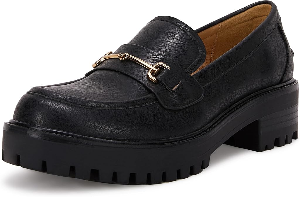 VETASTE Women's Platform Chunky Heel Loafers Slip on Business Casual Shoes