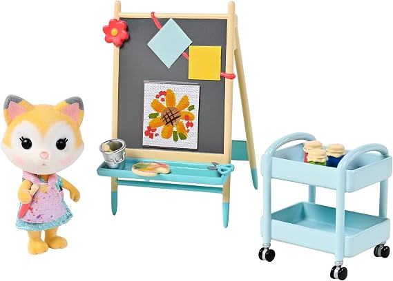 Sunny Days Entertainment Honey Bee Acres Paint & Color Art Fun 13 Piece Dollhouse Playset with Exclusive Fox Figure | Pretend Play Toys for Kids
