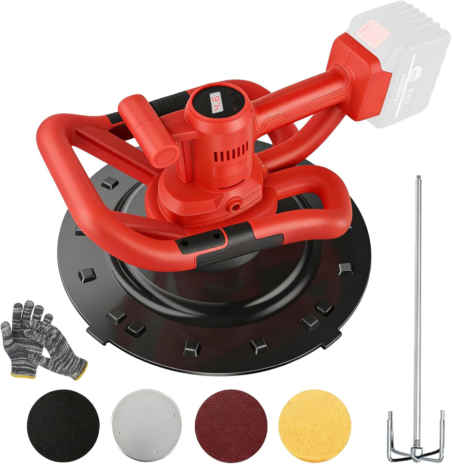Electric Wall Smoothing Machine Battery Not Included, 2 in 1 Mixer  Plaster Smoothing Machine, Wall Mortar Finishing Machine, 6 Variable Speeds, Electric Trowel for Smoothing and Polishing Walls