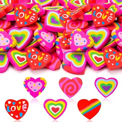 YGAOHF Heart Erasers for Kids, 42 PCS Large Valentine Erasers, Mini Heart Eraser, Bulk Pencil Eraser for Kids Classroom, Homework Rewards, Party Decoration, School Student Prizes