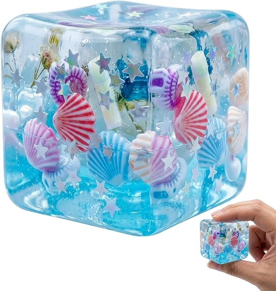 Squishy Cube, Ice Cube Squishy, 4.5 cm Cube Squishy Stress Relief for Office and Classroom, Elegant decorations for Mood Management, Portable Sensory Experience Tool, Blue Shell Design