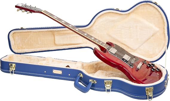 Crossrock Designer Series Wooden Electric Guitar Case for Gibson SG | Vibrant Blue Faux Leather, Beige Plush Interior, Lock – Premium Hardshell -Vibrant Blue (CRW520SGVB)