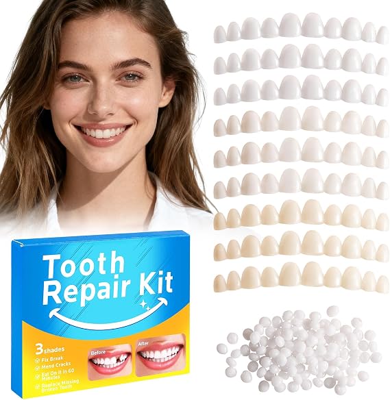 Temporary Tooth Repair Kit: Moldable Thermal Beads Replacement Kit Replace Missing or Broken Tooth Filling The Gap - Come with 3 Shades 10 Size