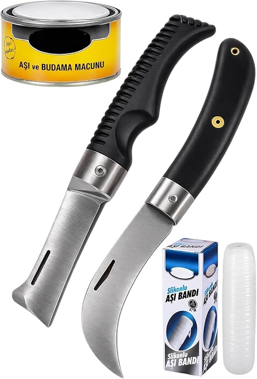 4'Lü Seti Ağaç Dal Aşılama Plastik Saplı Bıçak Çakı Soğuk Aşı Macunu Şeffaf Bant Bağ Budama Bıçağı