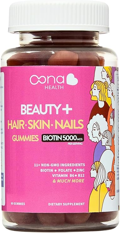 Beauty+ Hair Nails and Skin Vitamins - Biotin Gummies 5,000 Mcg - Folate - Vitamin B Complex B5, B6, B12 - Biotin Vitamins - Faster Hair Growth Gummies, Stronger Nails, Healthy Skin Care