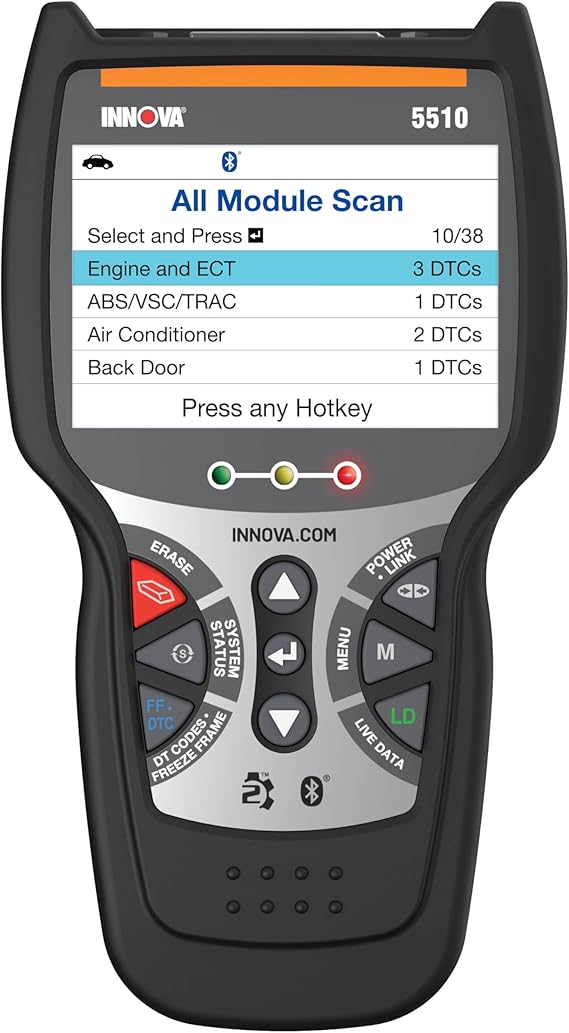 INNOVA 5510 OBD2 Scanner Scanning Tool for ABS Clear All System Scanner Caliper Service Brake Pad Life Read/Erase ABS/SRS Code Oil Light Reset Live Data Lifetime Free Updates