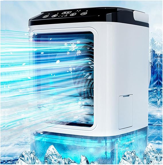 Silent Air Conditioners, 900ml Water Tank,with Ice Box,3 Wind Speeds Air-Conditioning Cooling Mist,7 LED Lights,with Handle Home Aircon for Home Travel Office
