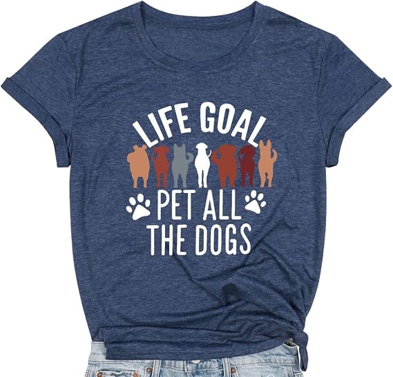 Dog Mom T-Shirt for Women All The Dogs Dog Mama Letter Print Tee Top | Pet Lover Shirt With Funny Saying Casual Short Sleeve Tee