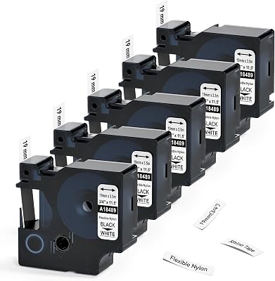 Aonomi 18489 Replace for DYMO Rhino Industrial Flexible Nylon Labels 34 x 11.5 19mm Black Print on White Compatible with DYMO Rhino 5200, 4200, 5000, 6000 Industrial Label Maker Refills a18489