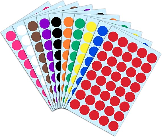 2000 Pack, 3/4" Round Colored Dot Stickers Labels - 10 Colors