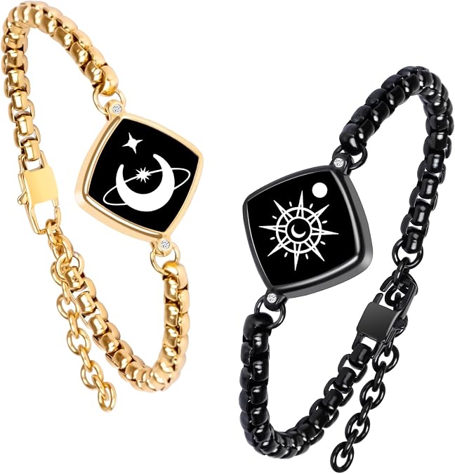 PULOMI Long Distance Touch Bracelets, Light up Remote Smart Matching Couples Bracelet for Couple Long Distance Relationship Girlfriend Boyfriend Festival Gifts Lover Jewelry Set