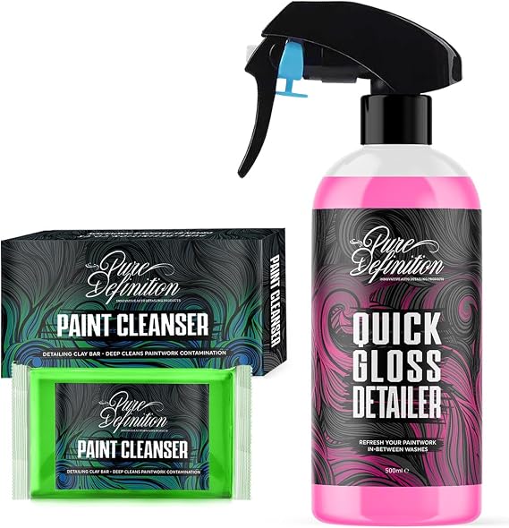 Pure Definition Car Clay Bar Kit, Fine Grade Claybar Block & Detail Lube Spray, Auto Detailing (500ml + 100g Clay)