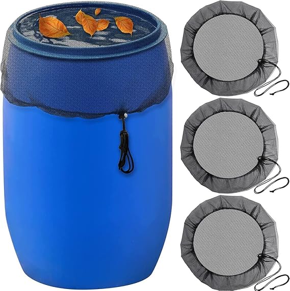 3 Pcs 39.4 Inch Mesh Cover for Rain Barrels - Rain Barrel Net Cover with Drawstring Rain Barrel Netting Screen for Preventing Fallen Leaves Debris and Small Objects in The Garden or Under The Eaves