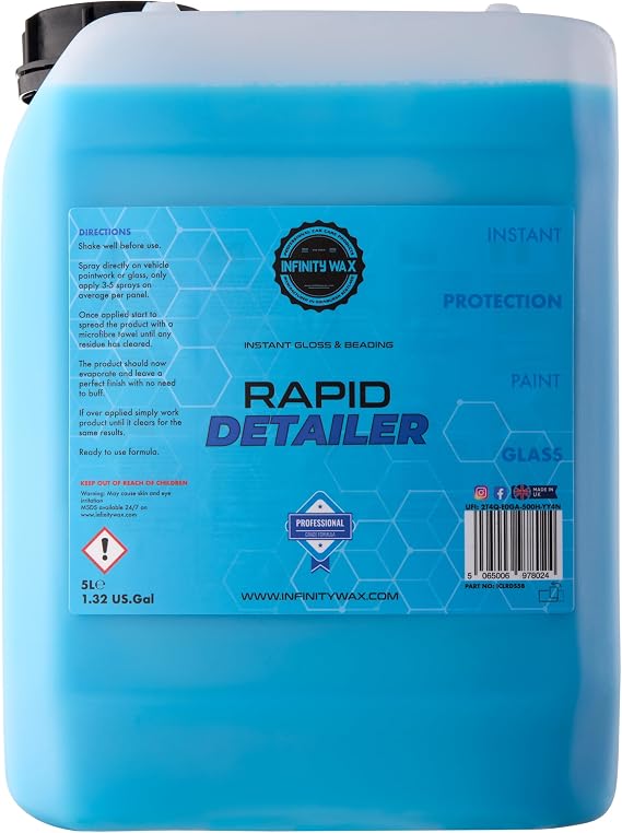 Infinity Wax Rapid Detailer Blue 5L – Quick Detailer Spray, High Gloss & Water Beading No Buffing, Siloxane-Based Multi-Surface Safe Trade-Size Car Detailer