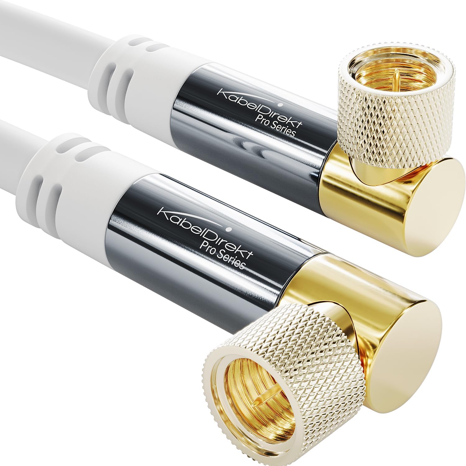 KabelDirekt – SAT Cable – Coaxial, Internet & Satellite TVAerial Cable, F-Connector – Designed in Germany – 90° angled – 1.5m Radio, DVB-T2DVB-CDVB-S2 – white