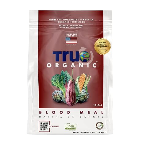 True Organic Blood Meal High-Nitrogen Organic Fertilizer for Rapid Vegetative Growth 3lb Bag Covers 104 Sq. Ft.