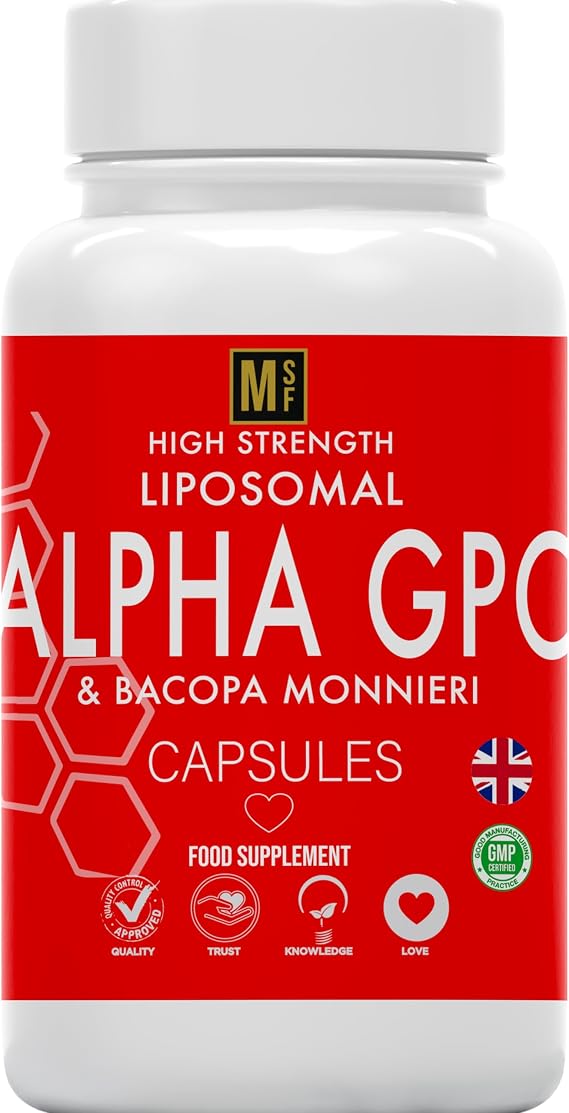Alpha GPC & Bacopa Monnieri 1500mg | 120 Capsules High Strength Liposomal Max Absorbtion Alpha-GPC Choline Supplement Memory, Focus Brain Support
