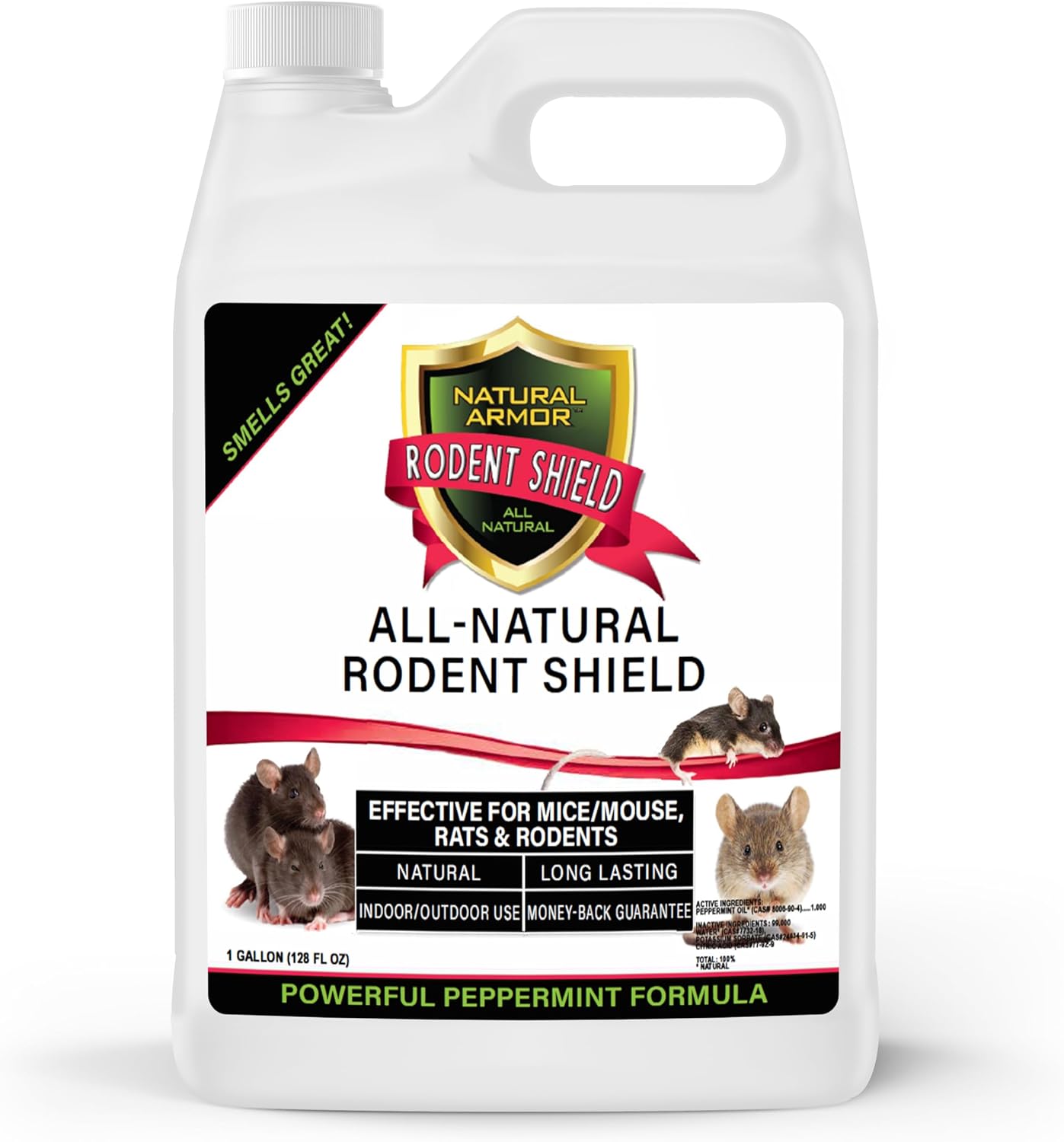 Natural Armor Peppermint Repellent for MiceMouse, Rats & Rodents. Natural Spray for Indoor & Outdoor Use Rodent Shield - 128 Fl Oz Gallon Refill