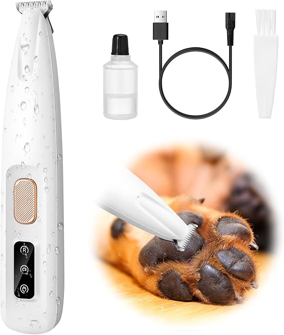 Palksky Dog Paw Trimmer, Upgraded 18mm-Blade Electric Dog Clippers for Groomming-with Led Display, Waterproof Pet Micro Precisiion Trimmer, Rechargeable Hair Shaver for Paws, Ears, Face, Rump-and Eyes