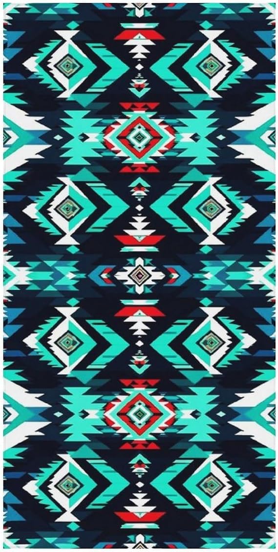 Microfiber Lightweight Beach Towel, Quick Dry Absorbent Oversized Pool Yoga Towel 31.5"x63"Teal Turquoise Tribal Navajo Aztec Geometric Ethnic Pattern Sand Proof Beach Blanket