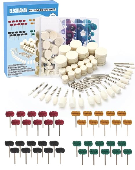 140PCS Polishing Kit for Dremel, Buffing Wheels for Rotary Tool Accessories, Metal Polishing kit with 3mm Shank, Abrasive Wool Felt Polishing Wheels Sanding Bits for Resin, Bicycle, Wheel Hub with Box