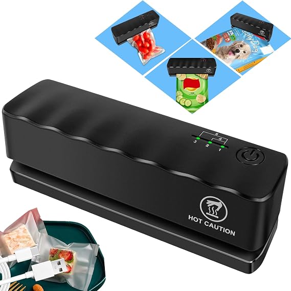 Çanta Mühürleyen - Mini Şarj Edilebilir Gıda Kapama Makinesi, 5 Ayarlanabilir Dişli Çip Çanta Yeniden Kapatıcı, 3000mAh Pil ve Vakum Mühürleyen Torbaları için 4.7 "Isıtma Şeridi Contası, Yiyecek