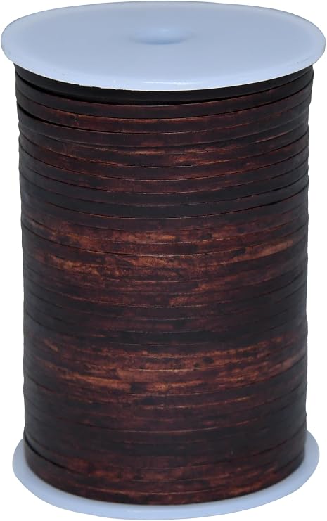 22 Yard 3mm Flat Leather Strip String Cord - Distressed Dark Brown