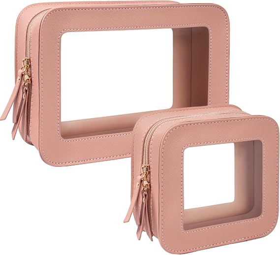 KOTORA Clear Makeup Bag Set for Women Portable Clear Make up Bag Cute Waterproof Travel Cosmetic Case Toiletry Pouch for Car Essentials for Women Girls (Pink)