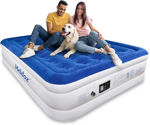 Upgrade Queen Air Mattress with Built-in Pump, Double High Blow Up Mattress for Home, Camping & Guest, 3 Mins Quick Inflate, Inflatable Air Bed with Water Resistant Flocked Top - 18 Inch
