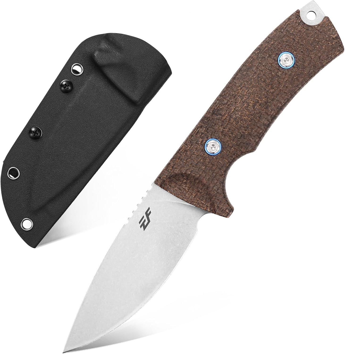 Eafengrow EF133 Fixed Blade Knife, DC53 Steel Blade,Micarta Handle Full Tang Compact Tough EDC Straight Knifes for Outdoor Working Camping HikingBrown
