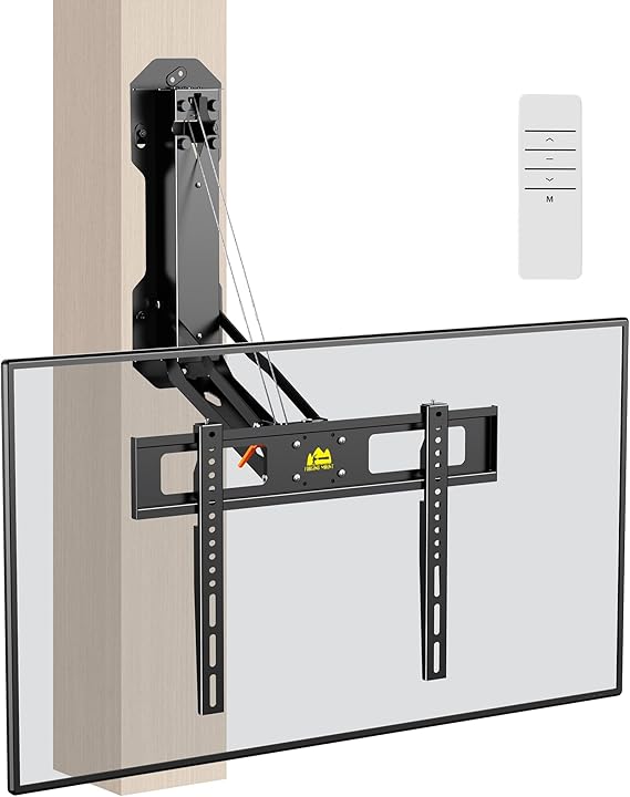 FORGING MOUNT Motorized Fireplace TV Wall Mount with Remote, Electric Full Motion TV Mount for 32-85 Flat/Curved TVs up to 88 lbs, Flip Pull Down TV Bracket for Flat Roof, Max VESA 600x400mm