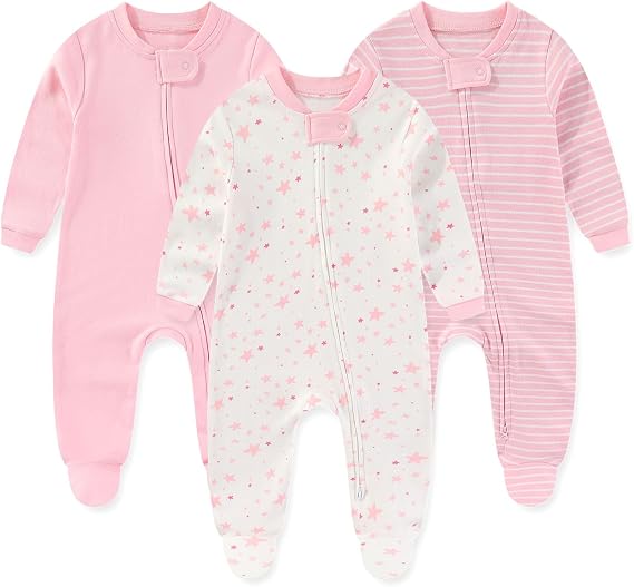 JELYLOVE Unisex Zipper Baby Footies Rompers Long Sleeve 3 Pack Infant Boy Girl Jumpsuits 0-12Months Babies Outfits