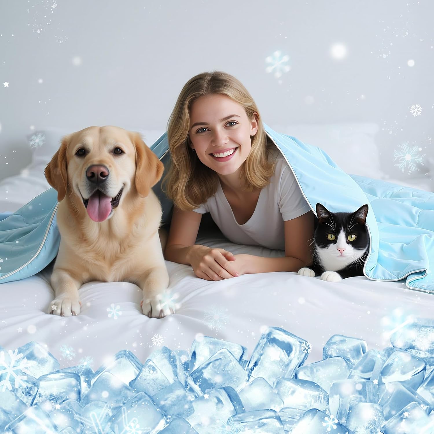 Premium Cooling Dog Blanket, Q-MAX>0.4 Cooling Blanket for Dogs, Washable Lightweight Summer Quilt for Pets and Humans, Self Cool Quilt for Cats, Cool Throw for Hot Sleepers, 37"×47", XL, Blue