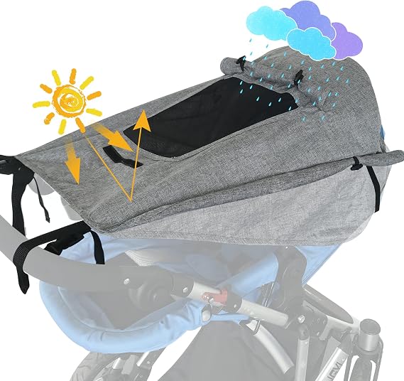 WD&CD Buggy Sun Shade Universal Pram Sunshade Sun Cover for Strollers | Pushchairs UV Protection Water Resistant Easy to Install (Grey)