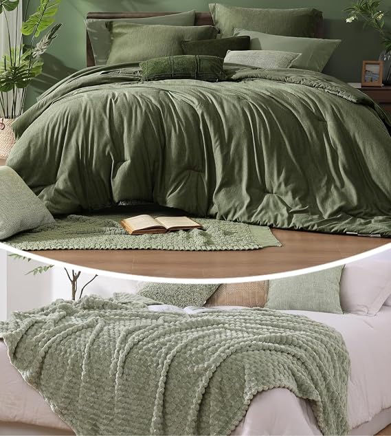 Monbix 7 Piece Cationic Dyeing Comforter Set and Throw Blanket