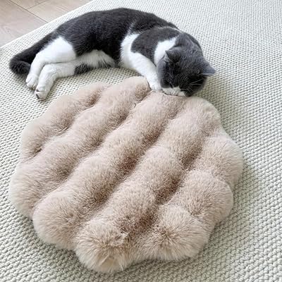 Pet Cushion Pad, Self-Warming Faux Fur Dog and Cat Bed for Indoor Pets, Cozy Plush Round Kennel Pad for Cage with Non-Slip Bottom, Winter Cat Mat Bed for Kneading Khaki,11.8in Round