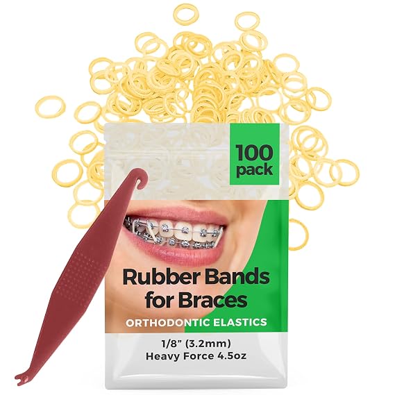 Orthodontic Rubber Bands for Braces, 1/8in Heavy, 100 Pack, Natural | Premium Elastics Teeth Rubber Bands for Braces, Fix Tooth Gaps, Dreadlocks, Hair Braids, Free Orthodontic Elastic Placer