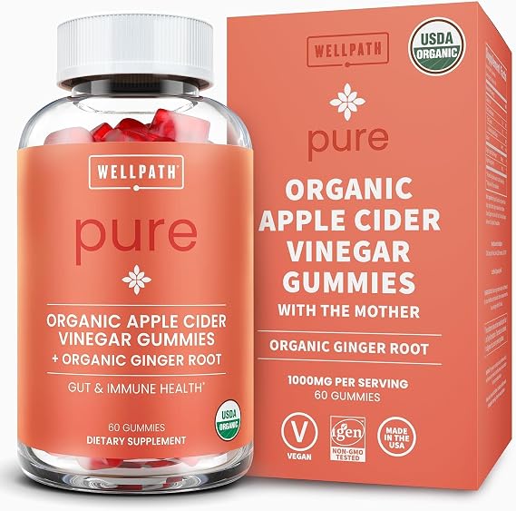 WellPath Organic Apple Cider Vinegar Gummies with The Mother, Vegan, 60 Ct