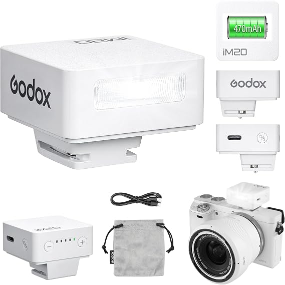 Godox iM20 Mini Flash 5 Power Levels 440 Full-Power IM 20 Small Camera Flashes Speedlite for Canon/Fuji/Sony zve10/Sony zv1/Nikon/Panasonic Olympus Pentax/3S Recycle (Godox iM20 White)