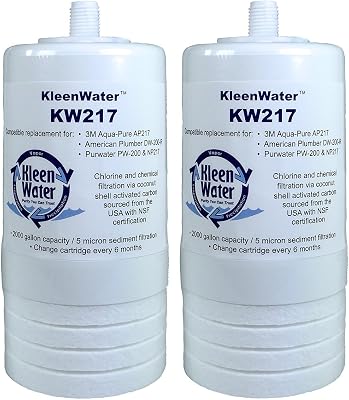 KleenWater KW217 Water Filter Compatible With Aqua-Pure AP217, Replacement Filters for the AP200 System, Carbon Replacement Cartridge, Set of 2