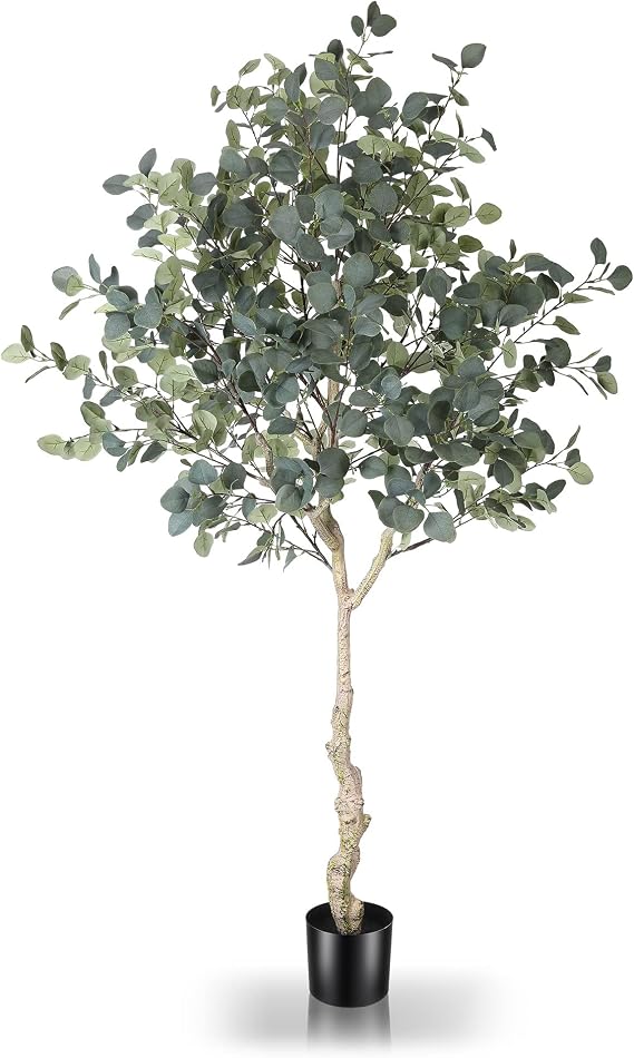 Eucalyptus Tree 6ft with 846 Silver Dollar Leaves, Lifelike Branches | Faux Eucalyptus Tree, Eucalyptus Tree Artificial in Pot for Office Home Living Room Indoor Decor