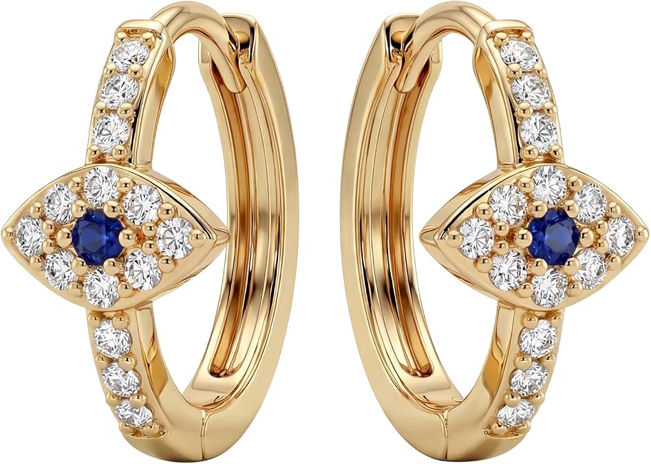 MEVECCO Blue Center Evil Eye Huggie Hoops for Women, Cubic Zirconia