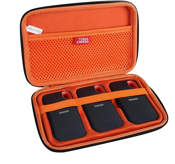Hermitshell Hard Travel Case for SanDisk 1TB 2TB 4TB 8TB 500GB Extreme Portable SSD (Black+Orange, Case for 3 Hard Drives)