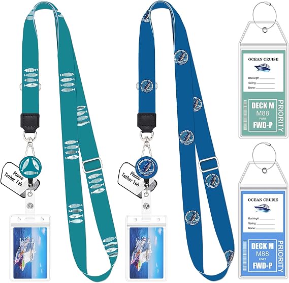 2 Pack Cruise Lanyard for Ship Cards with Phone Lanyard Retractable Cruise Lanyards Badge Reel Waterproof ID Badge Holder Luggage Tags Cruise Essentials Accessories