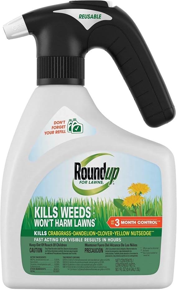 Roundup for Lawns1 Ready-to-Use with QuickHand Sprayer, Tough Weed Killer for Use on Northern Grasses, 1.5L